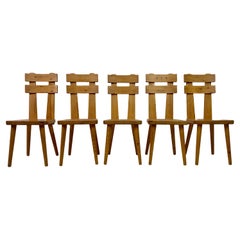 Vintage Set Of Five Swedish Dining Chairs In Pine