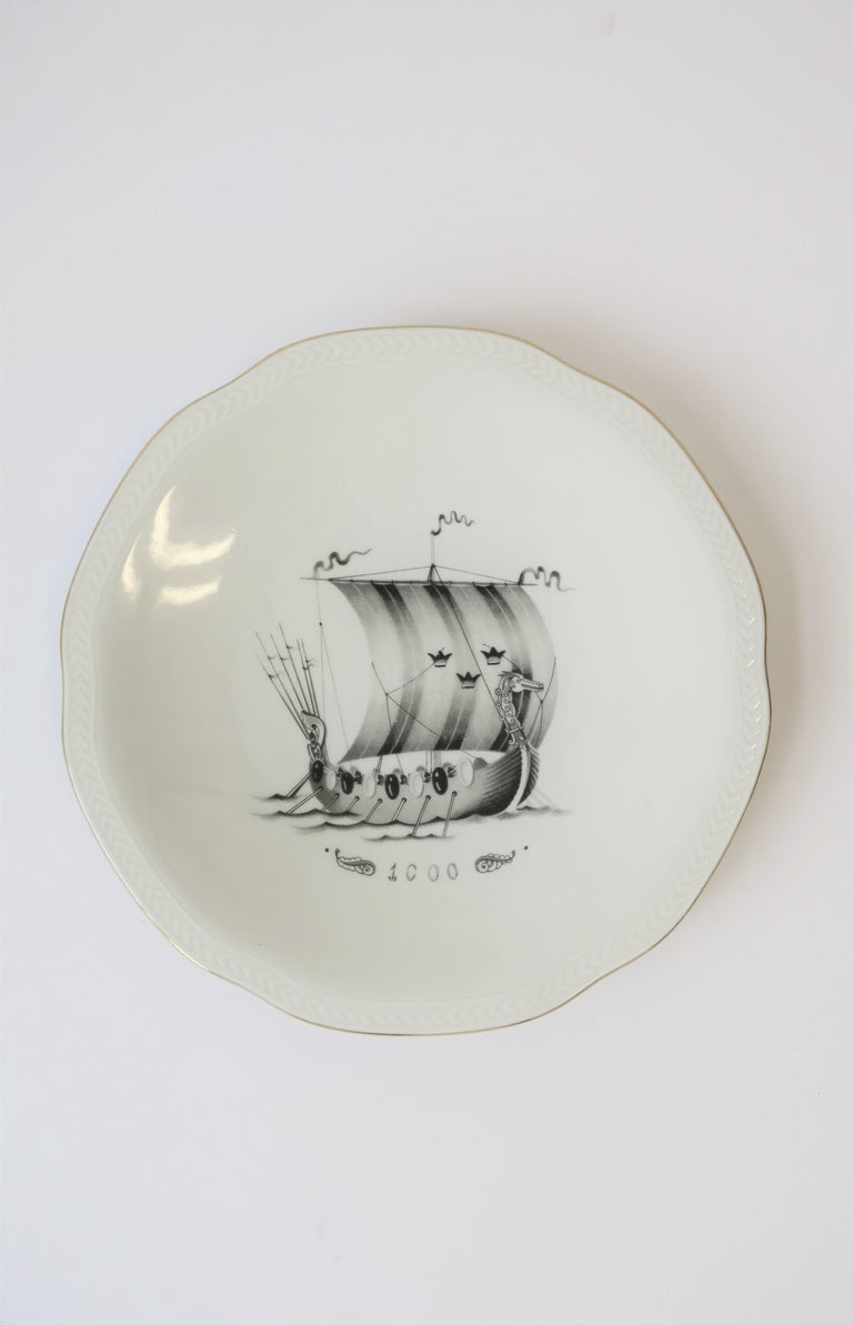 Set of Five Swedish Rörstrand Nautical Black and White Porcelain Plates