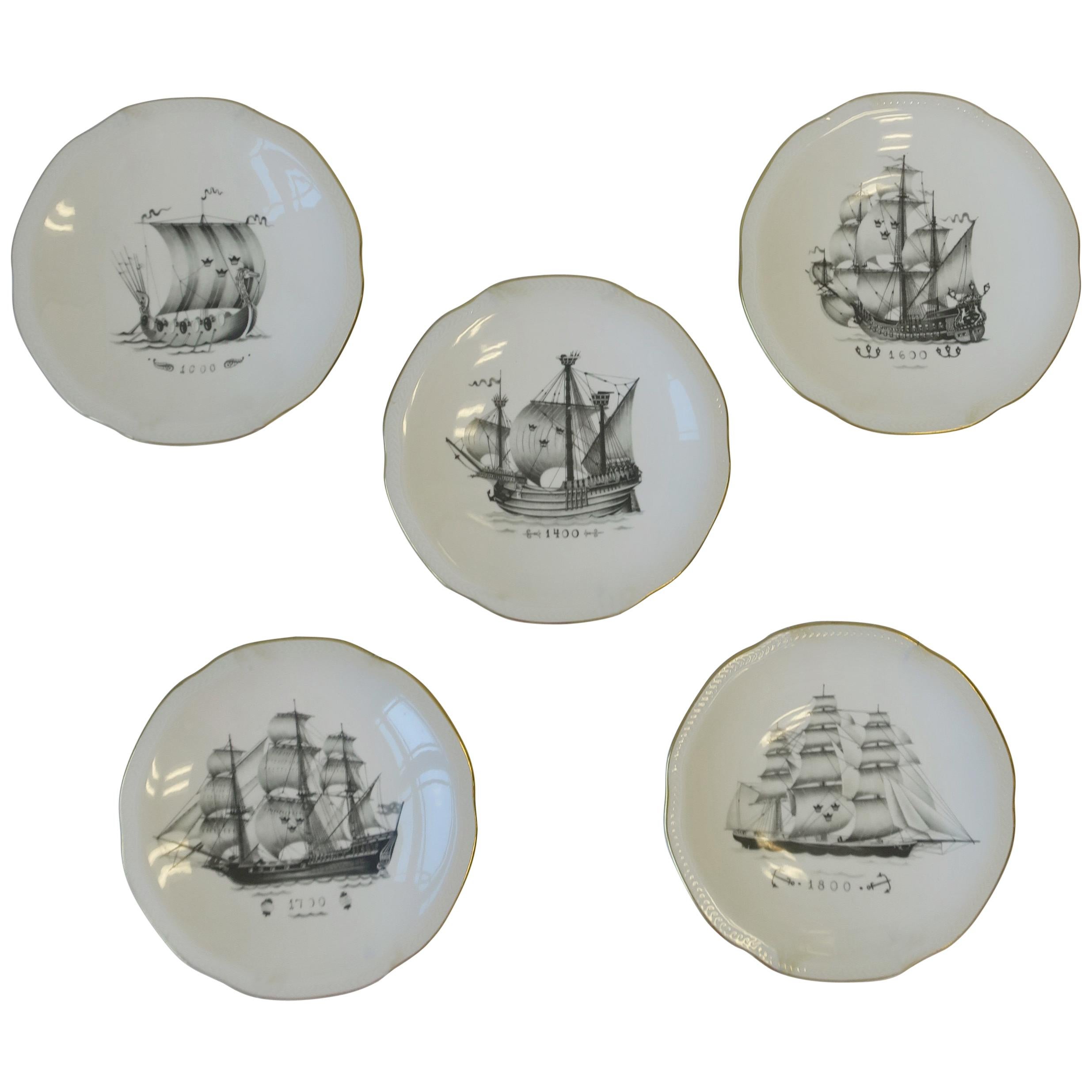 Swedish Rörstrand Nautical Black and White Porcelain Plates