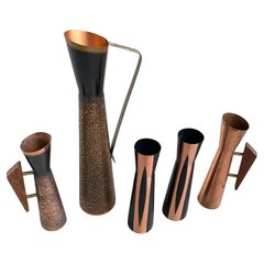 Set of five Swiss decorative brutalist copper vases