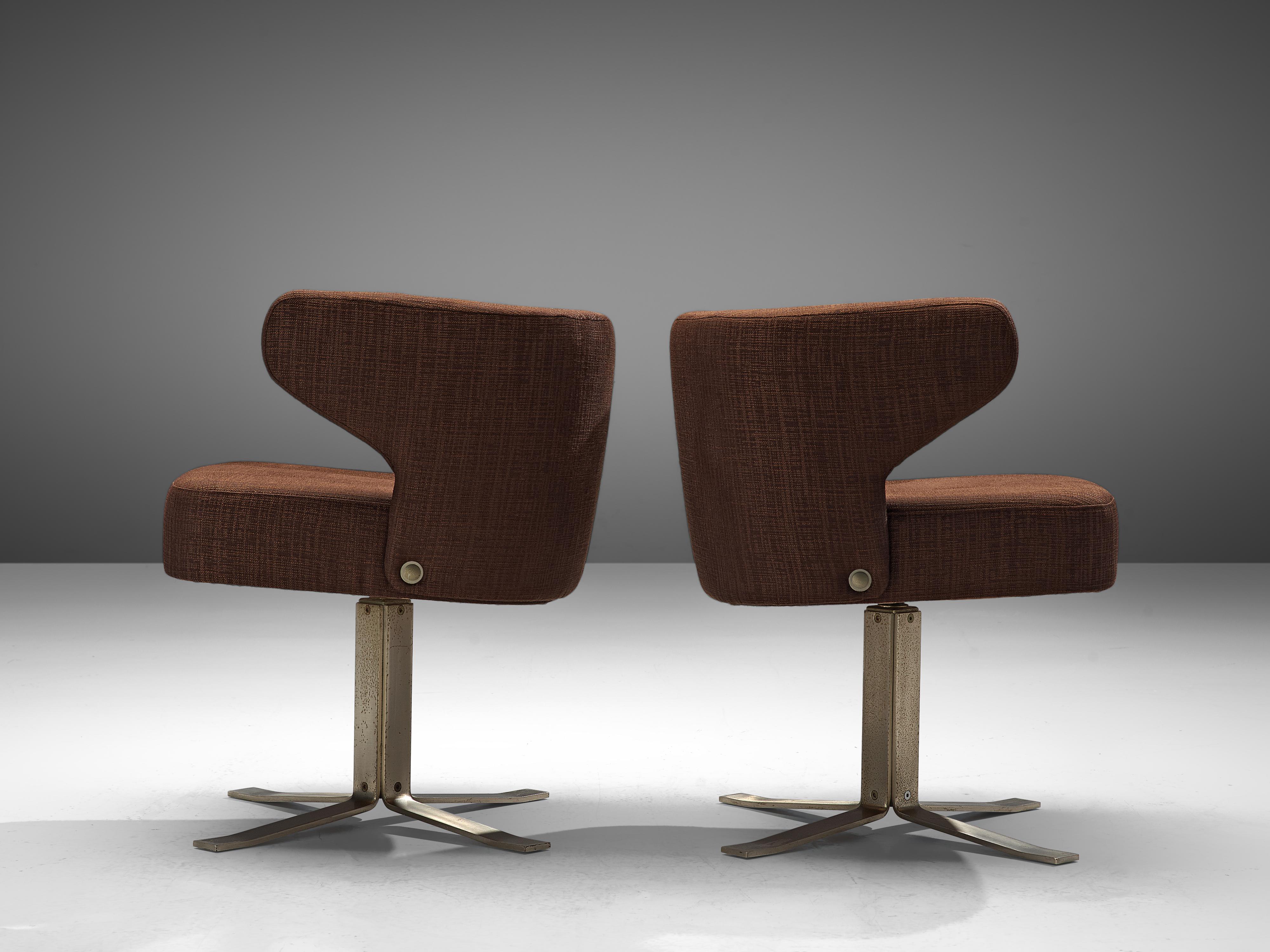 Mid-Century Modern Giulio Moscatelli for Formanova Set of Five Swivel Chairs in Brown Fabric