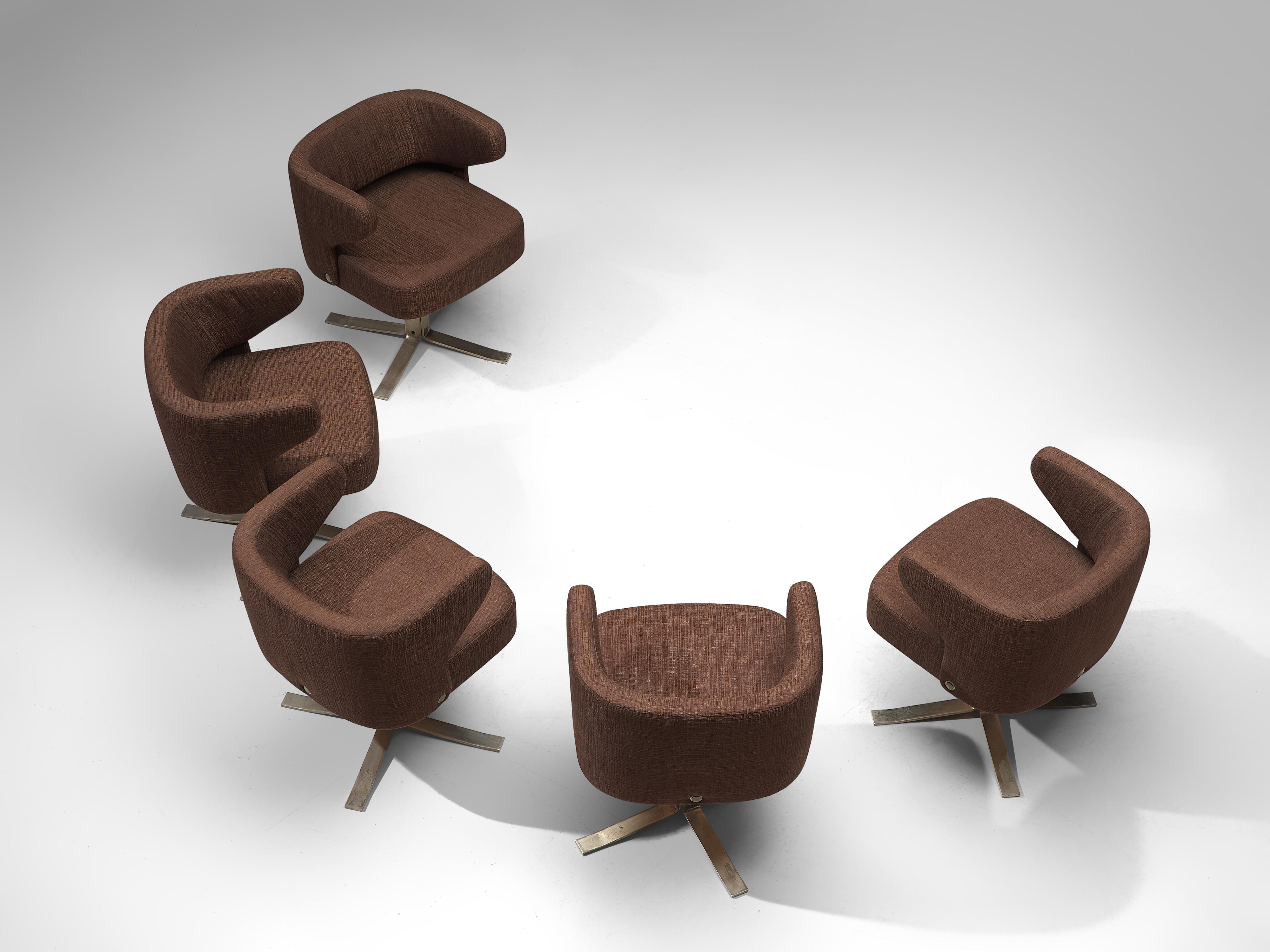 Giulio Moscatelli for Formanova Set of Five Swivel Chairs in Brown Fabric In Good Condition In Waalwijk, NL