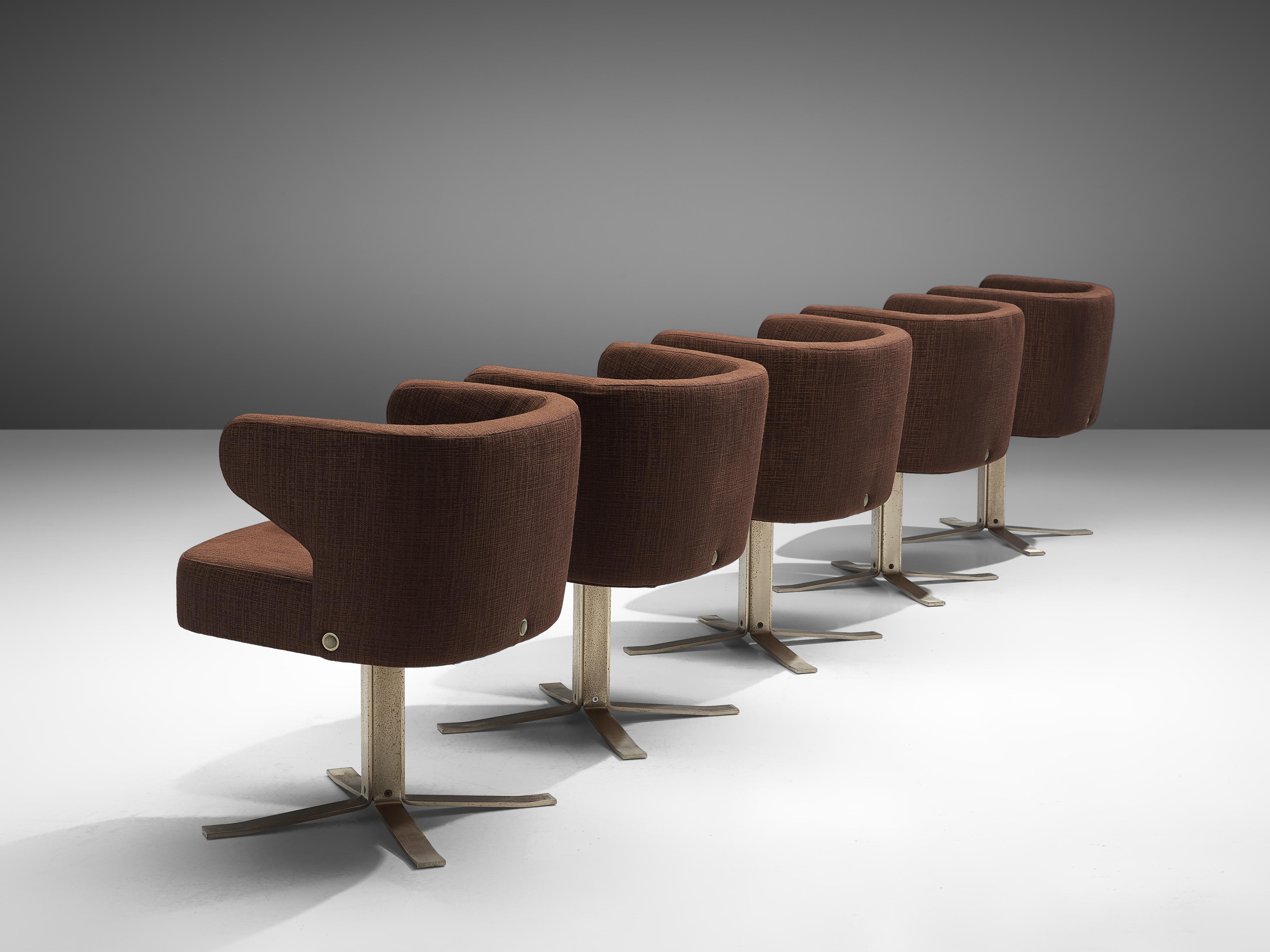 Late 20th Century Giulio Moscatelli for Formanova Set of Five Swivel Chairs in Brown Fabric