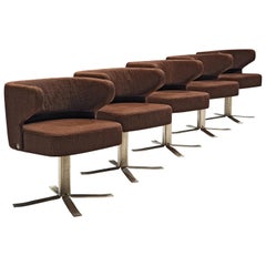 Giulio Moscatelli for Formanova Set of Five Swivel Chairs in Brown Fabric