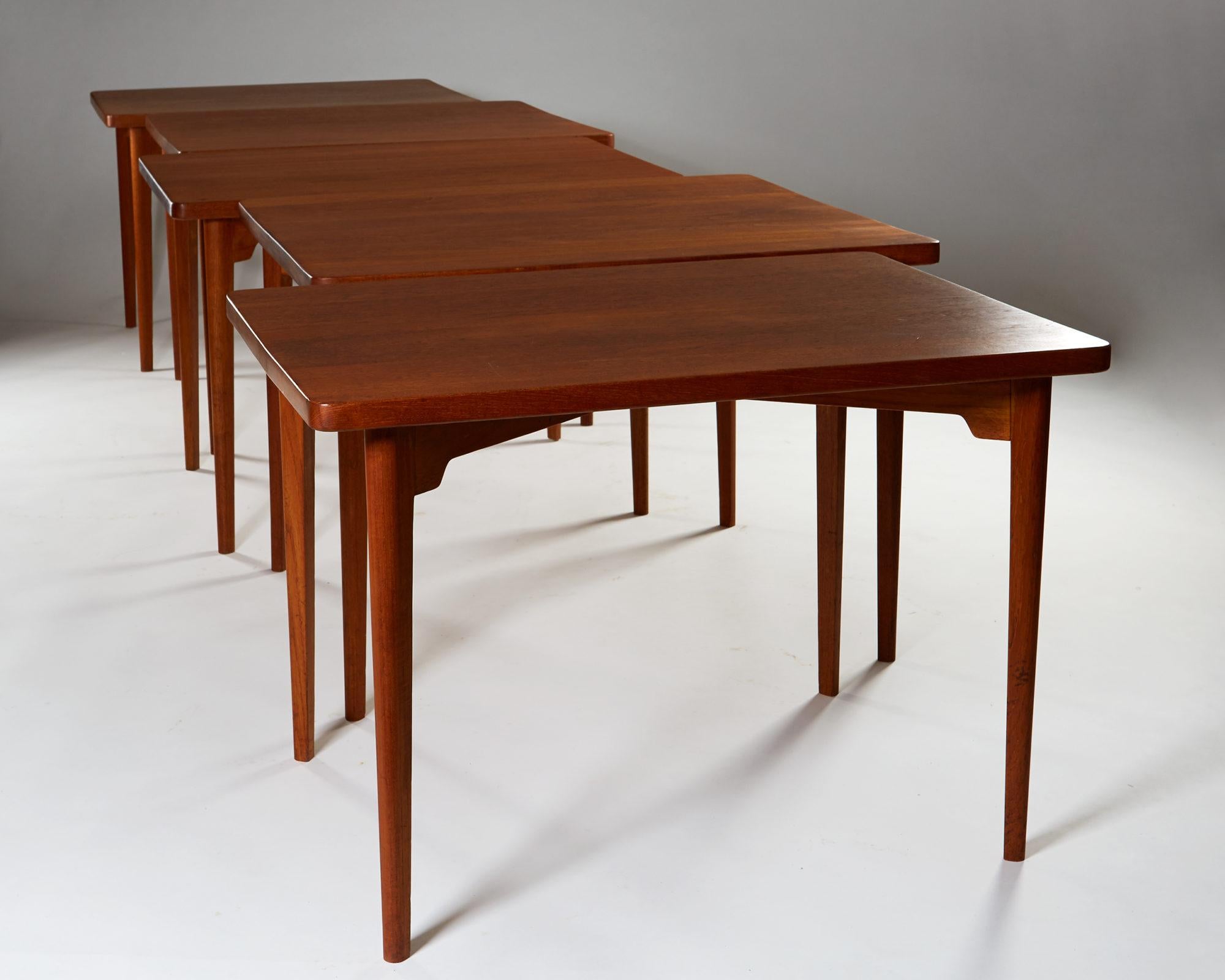 Set of five tables designed by Palle Suenson for J. C. A. Jensen,
Denmark. 1930's - 1940's.

Solid Bangkok teak.

Measurements:
H: 72,5 cm/ 2' 5
