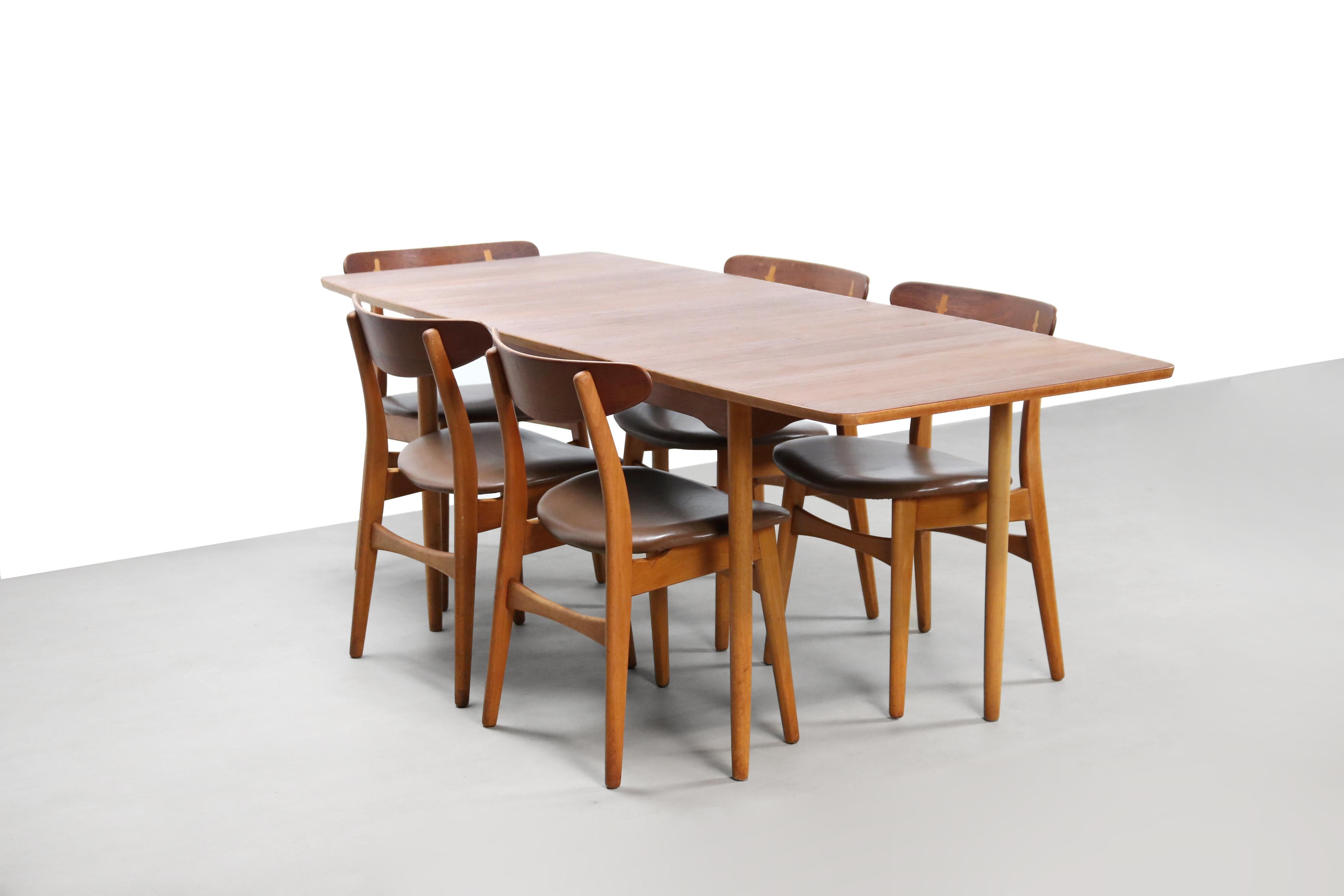 Set of Five Teak and Leather Hans Wegner CH30 Dining Chairs by Carl Hansen, 1950 1