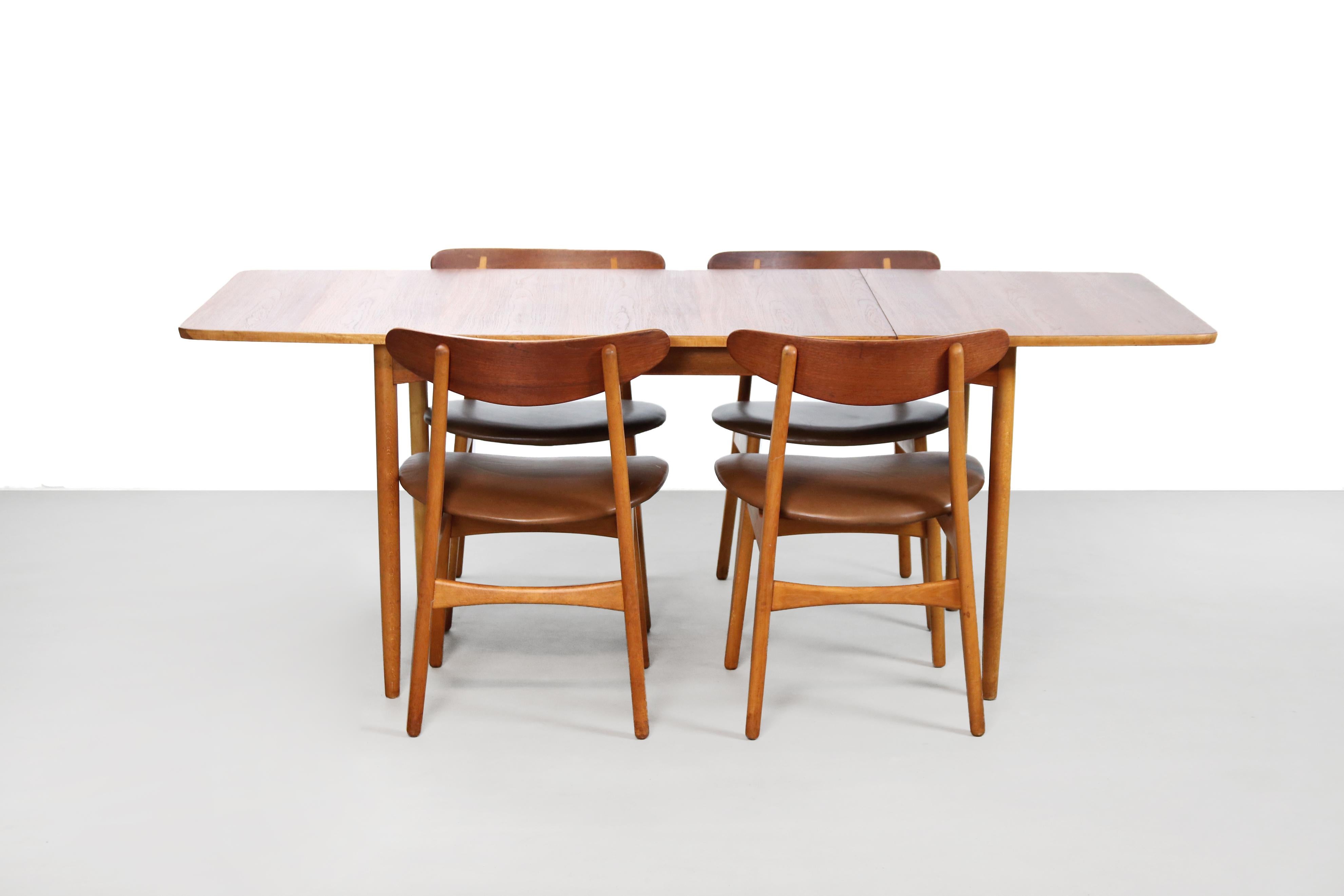 Set of Five Teak and Leather Hans Wegner CH30 Dining Chairs by Carl Hansen, 1950 2
