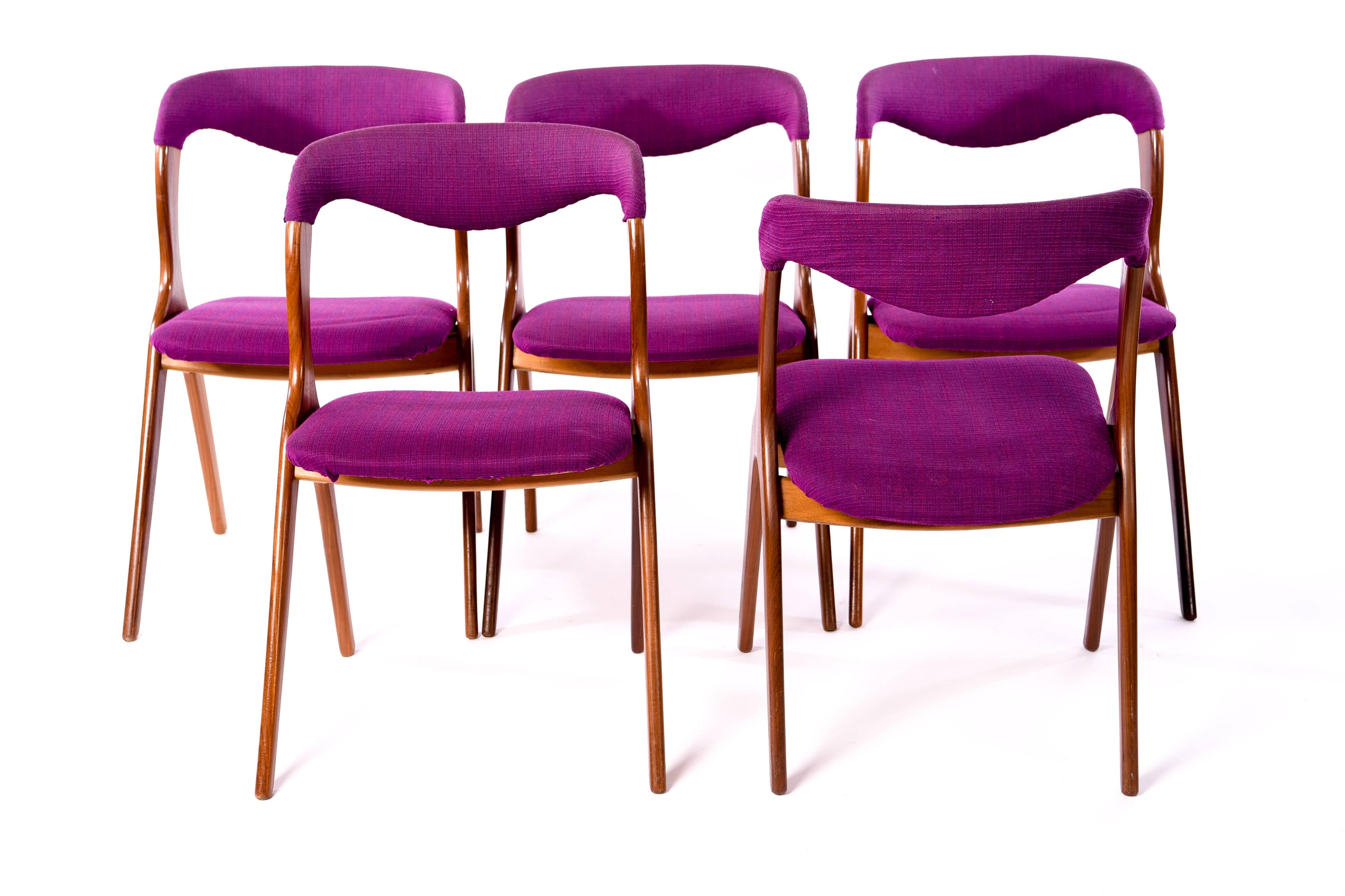 Danish Set of Five Teak Side Chairs Attributed to Johannes Andersen