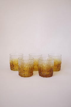 Set of Five Textured Glass Whiskey Tumblers, Brazil, 1970s