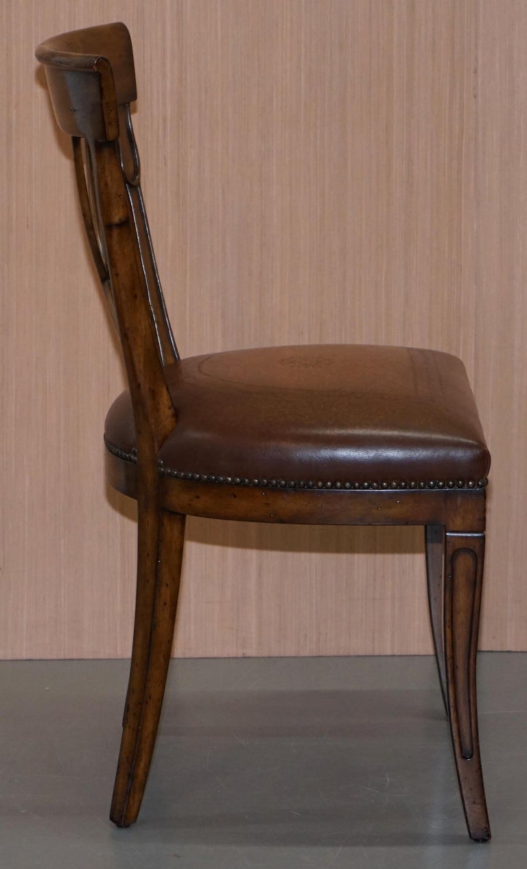 Set of Five Theodore Alexander Regency Brown Leather Dining Chairs at