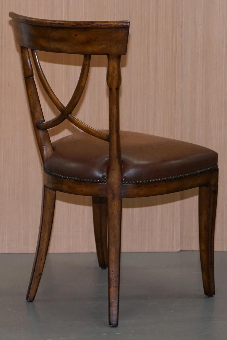 Set of Five Theodore Alexander Regency Brown Leather Dining Chairs at