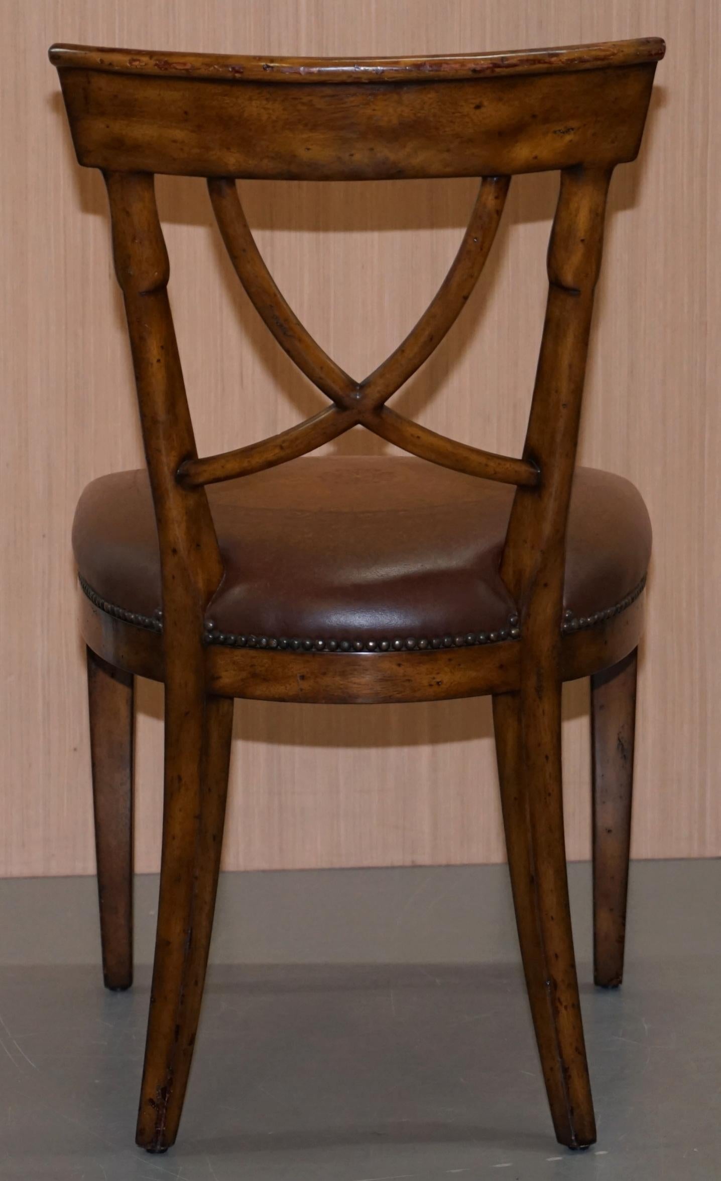 Set of Five Theodore Alexander Regency Brown Leather Dining Chairs 5