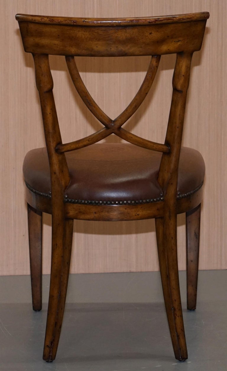 Set of Five Theodore Alexander Regency Brown Leather Dining Chairs at