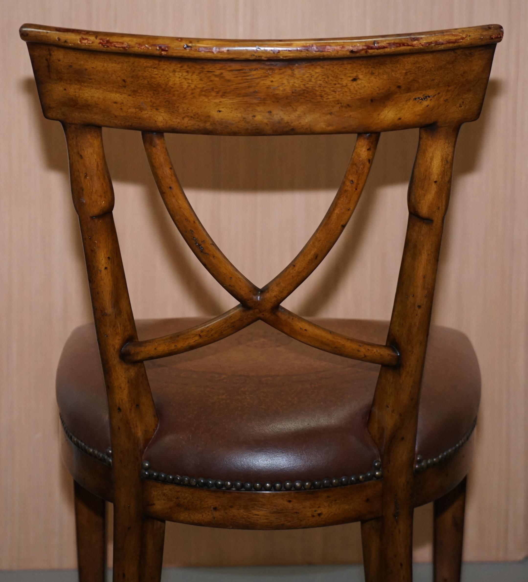 Set of Five Theodore Alexander Regency Brown Leather Dining Chairs 6