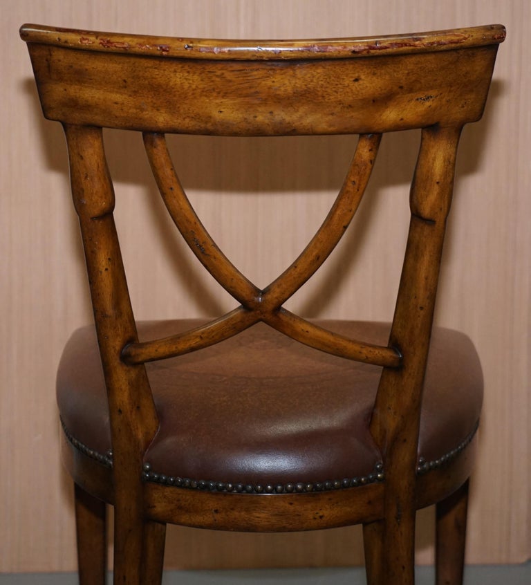 Set of Five Theodore Alexander Regency Brown Leather Dining Chairs at
