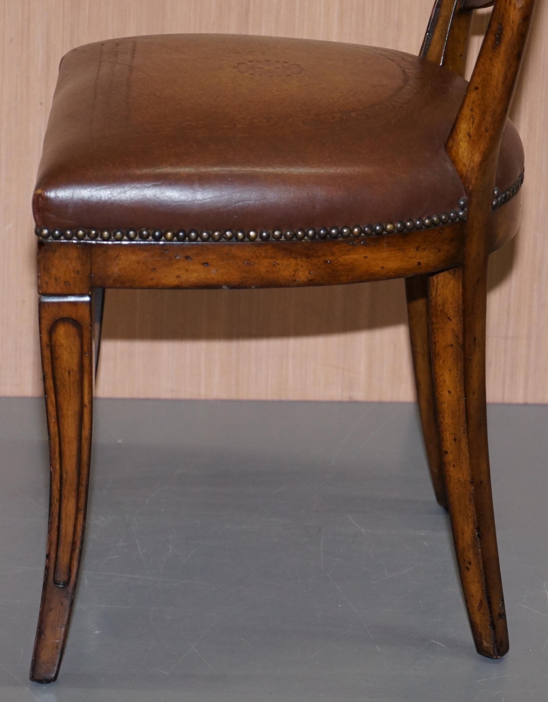 Set of Five Theodore Alexander Regency Brown Leather Dining Chairs 8