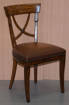 Set of Five Theodore Alexander Regency Brown Leather Dining Chairs