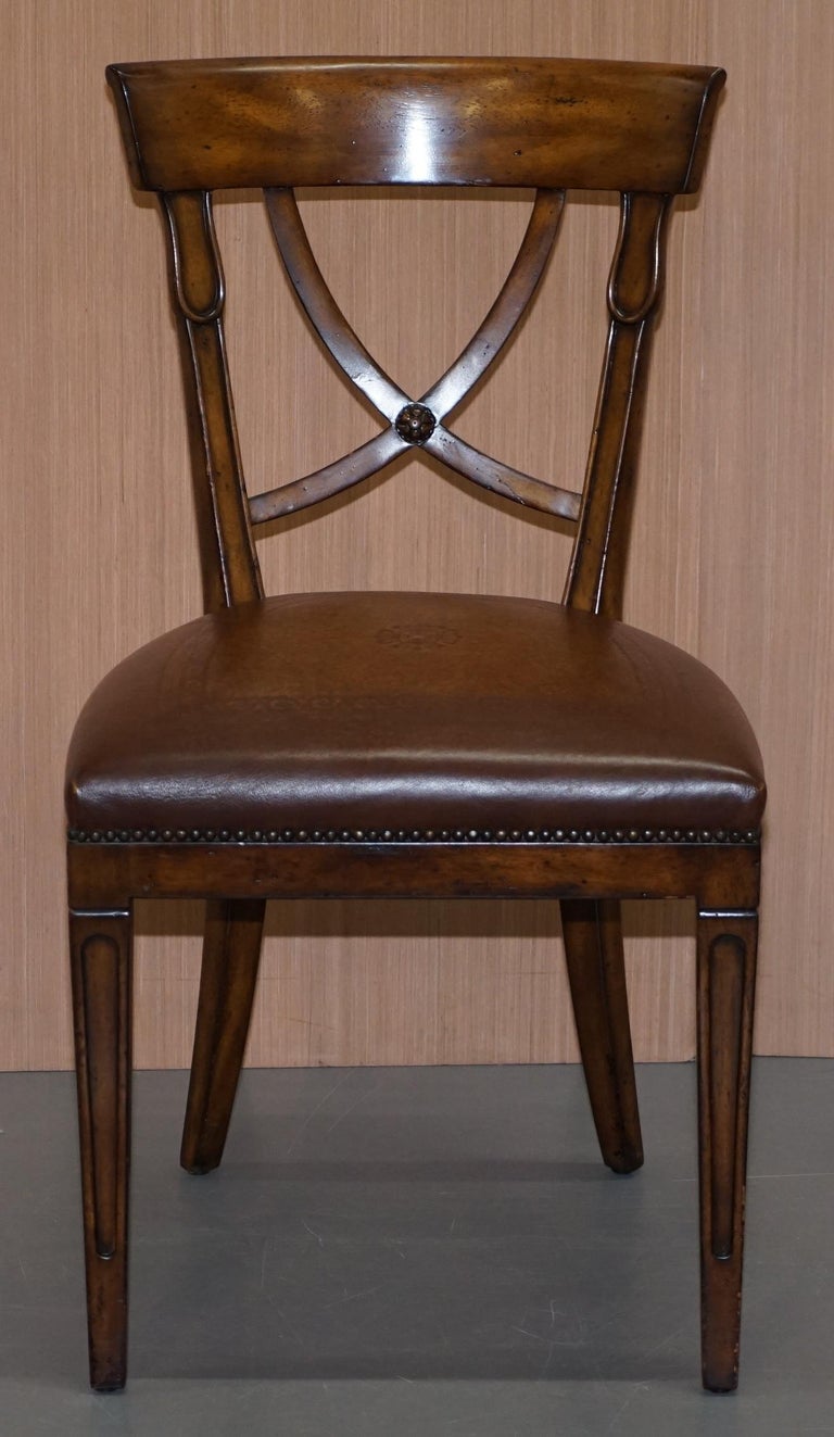 Set of Five Theodore Alexander Regency Brown Leather Dining Chairs at