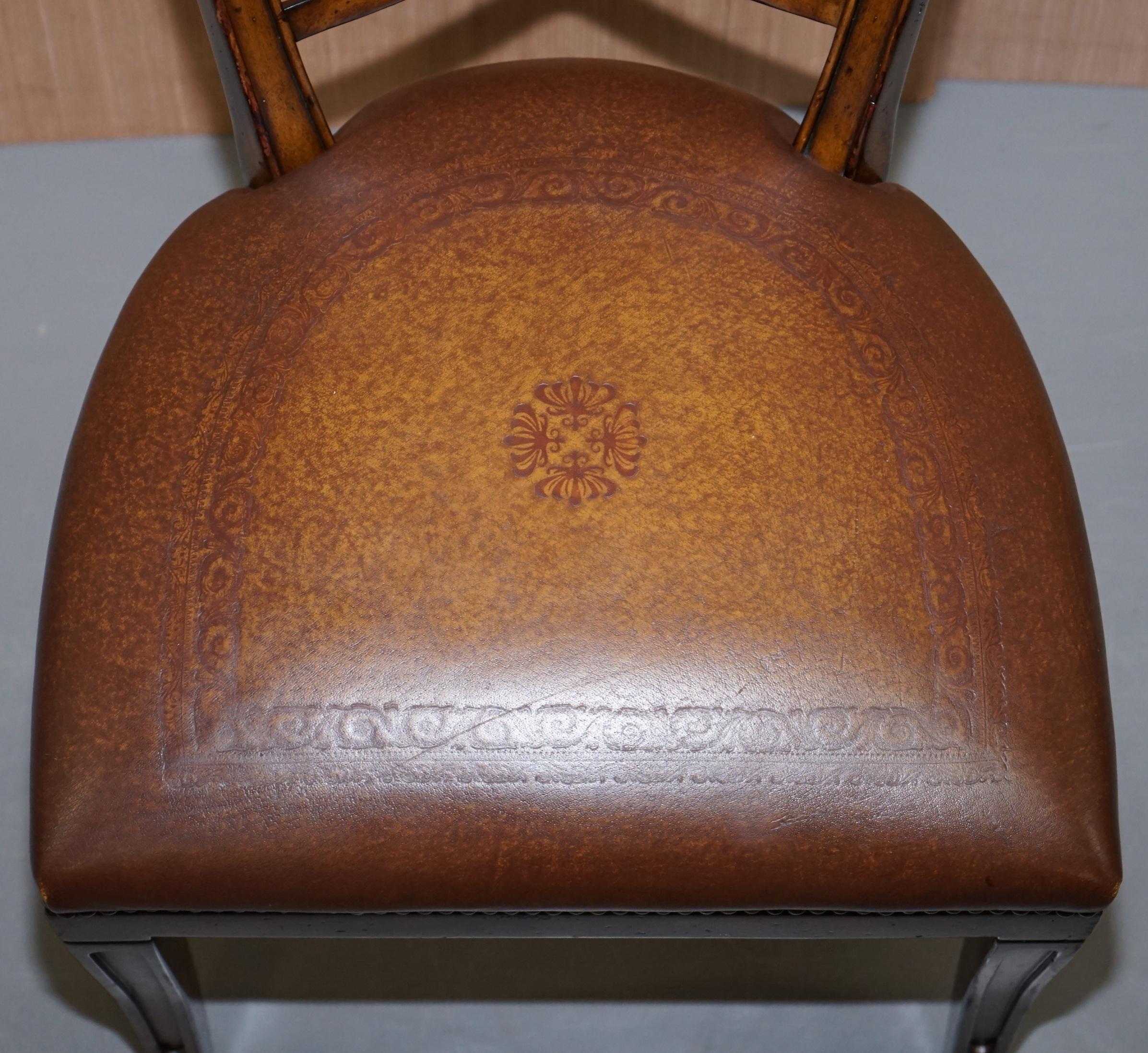 English Set of Five Theodore Alexander Regency Brown Leather Dining Chairs