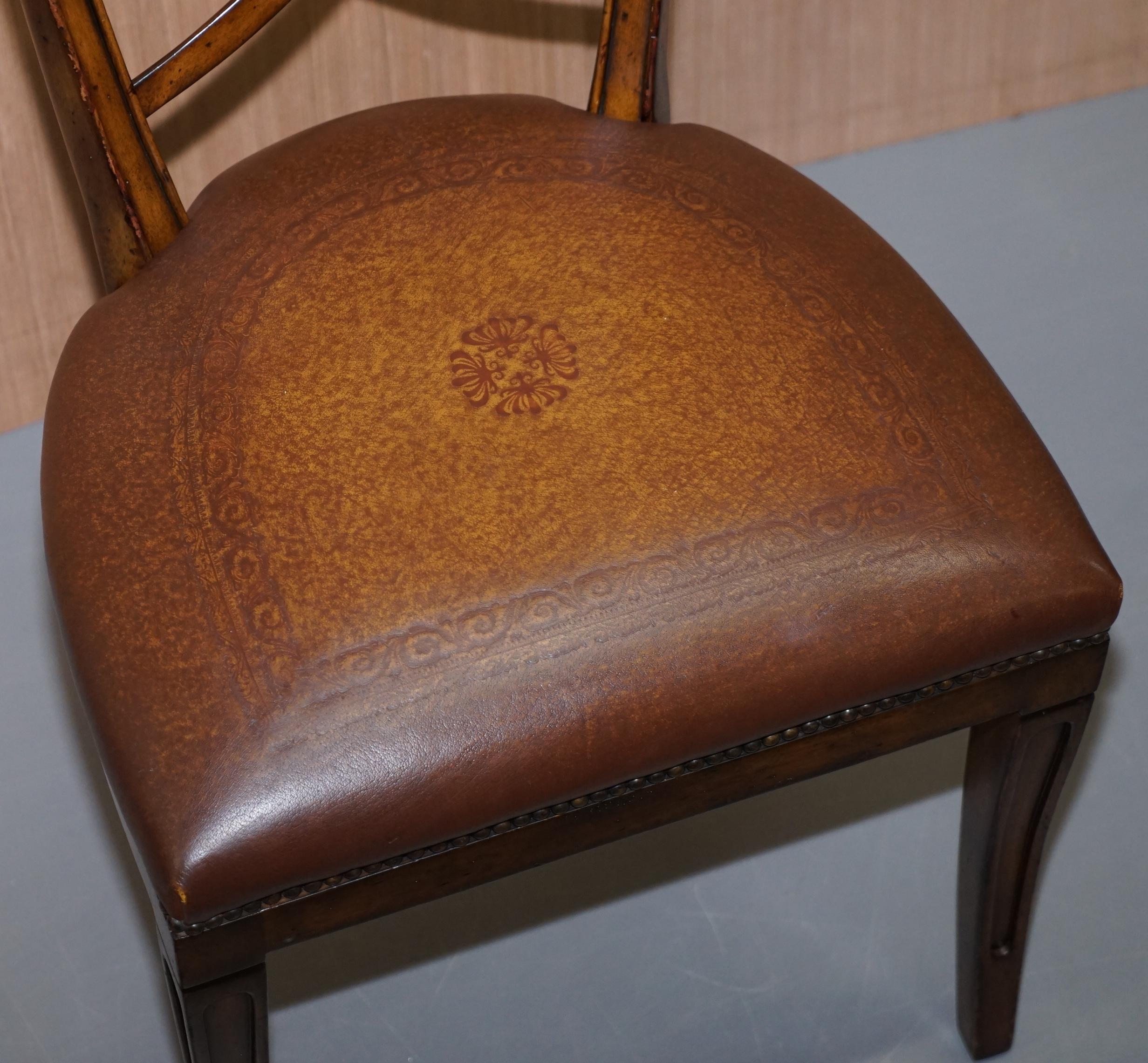 Hand-Crafted Set of Five Theodore Alexander Regency Brown Leather Dining Chairs