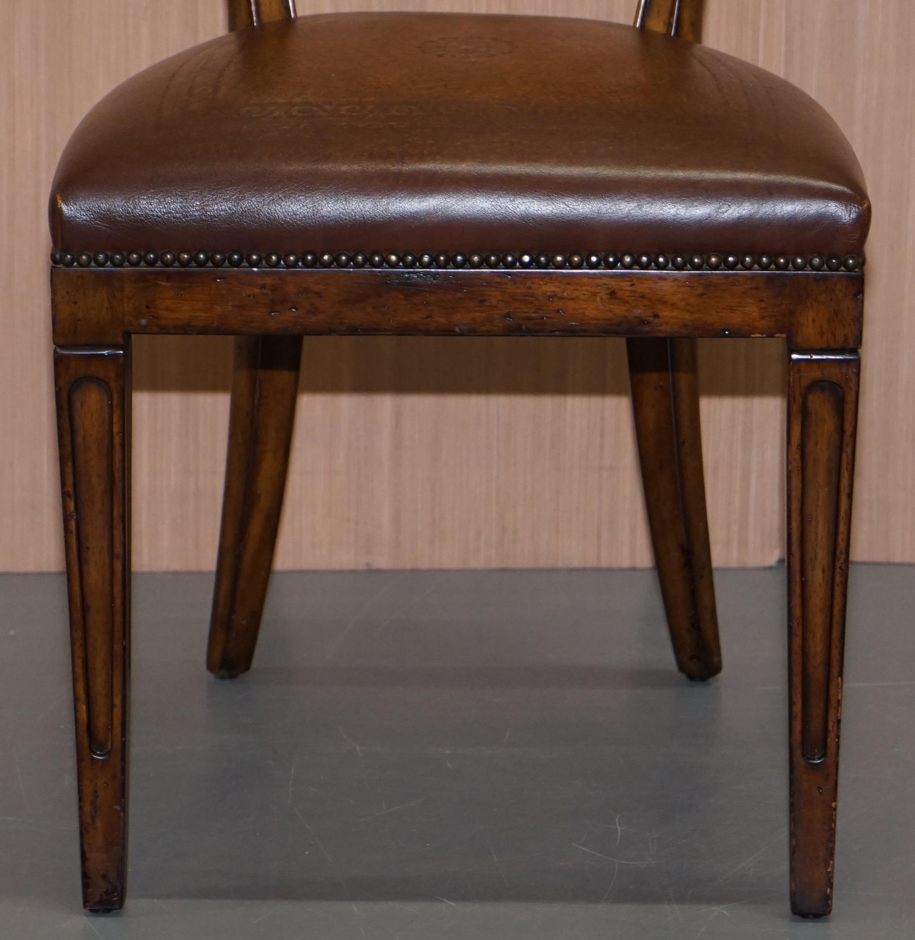 20th Century Set of Five Theodore Alexander Regency Brown Leather Dining Chairs
