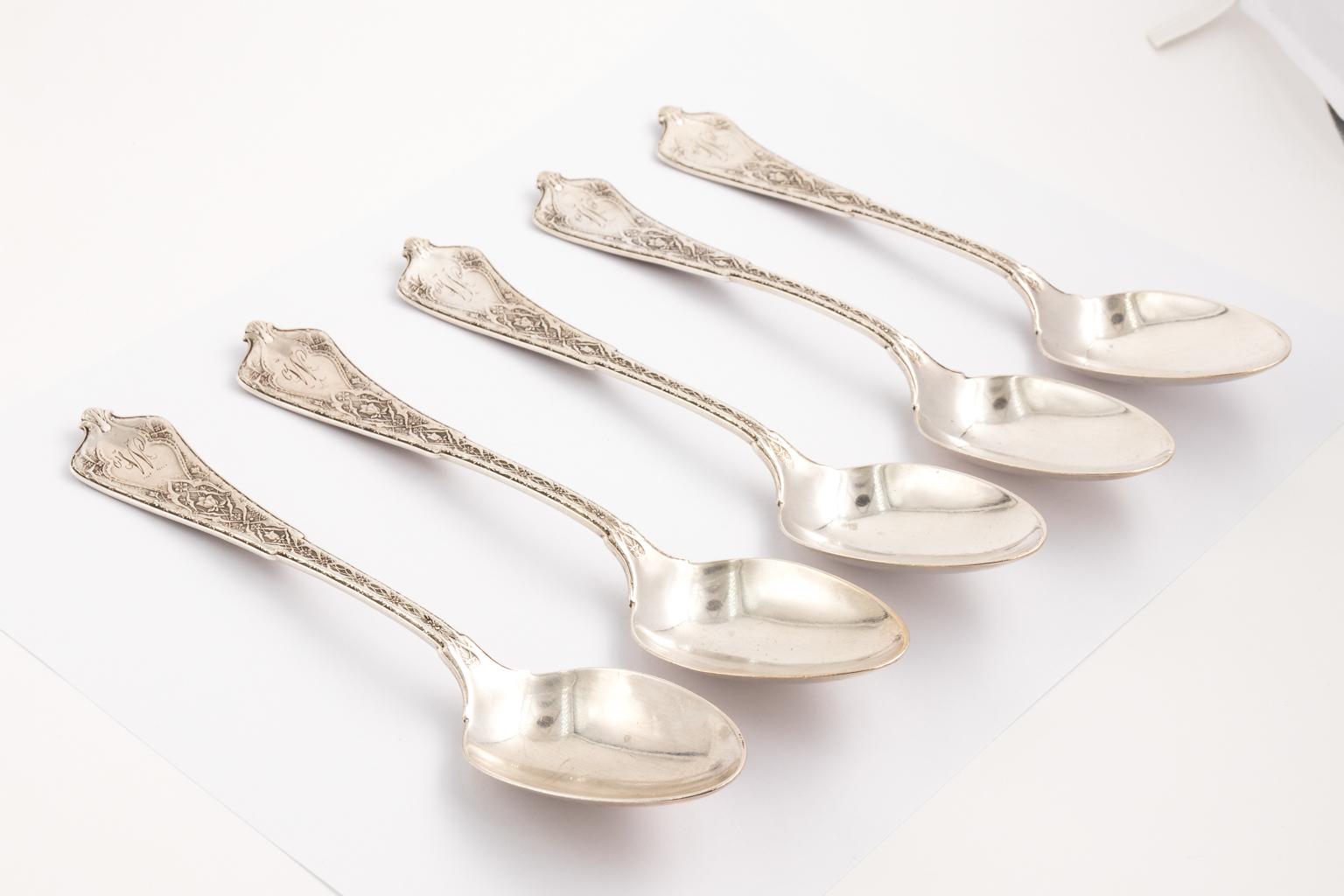 Set of Five Tiffany & Co. Persian Sterling Silver Soup Spoon, circa 1872 In Good Condition In Stamford, CT