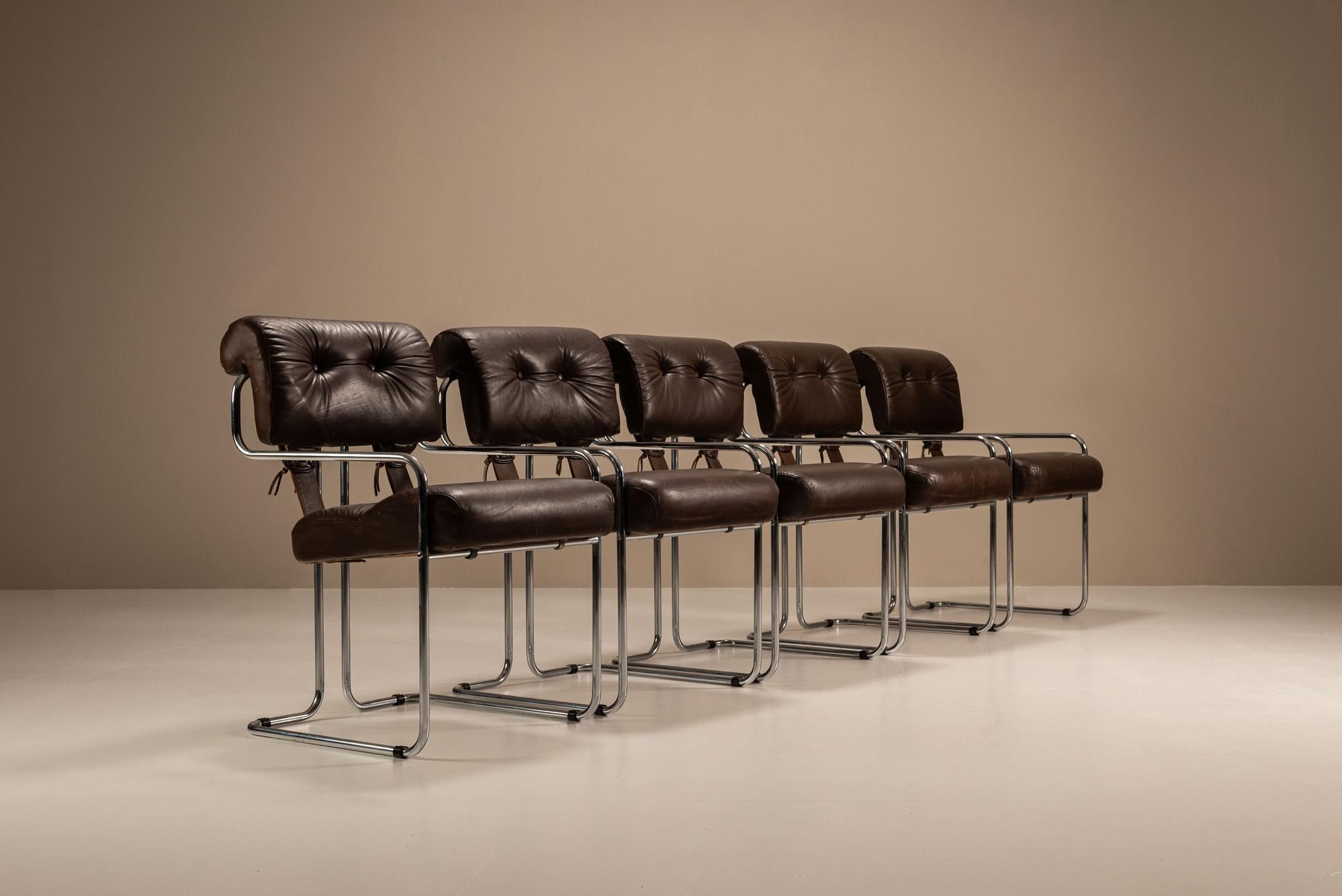 Mid-Century Modern Ensemble de cinq chaises 'Tucroma' par Guido Faleschini pour i4 Mariani, Italie, années 1970 en vente