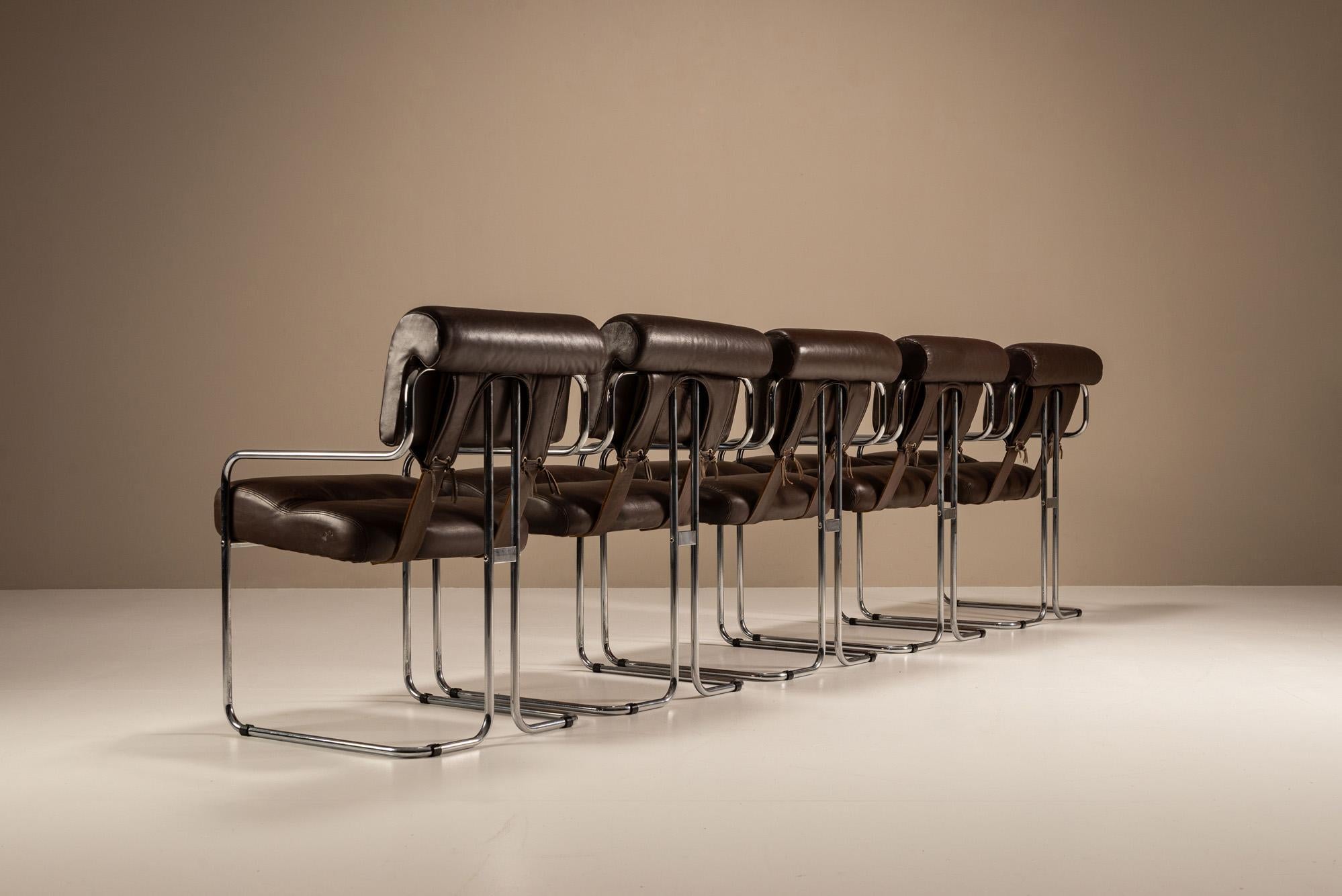 Ensemble de cinq chaises 'Tucroma' par Guido Faleschini pour i4 Mariani, Italie, années 1970 Bon état - En vente à Hellouw, NL