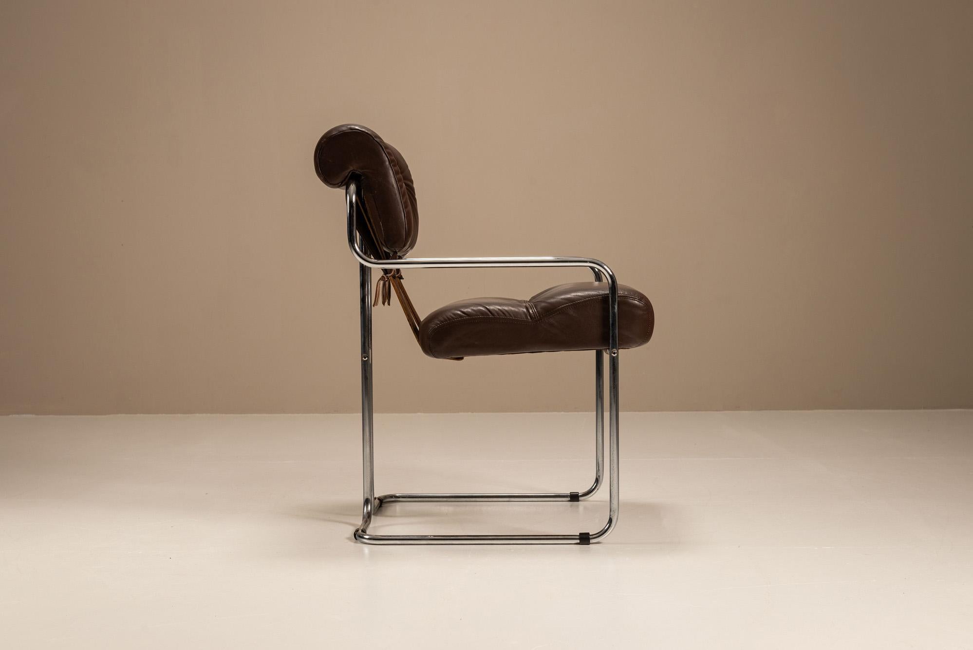 Cuir Ensemble de cinq chaises 'Tucroma' par Guido Faleschini pour i4 Mariani, Italie, années 1970 en vente