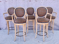 Set Of Five Twisted "Faux Bois" Wood Bar Stools