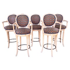 Set Of Five Twisted "Faux Bois" Wood Bar Stools