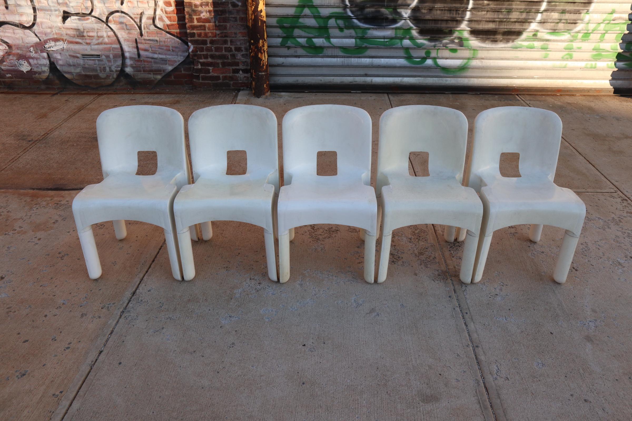 Set of Five Universale Chairs by Joe Colombo for Kartell In Fair Condition In Brooklyn, NY