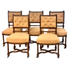 Set of Five Upholstered Louis XIII style Dining Chairs, 19th Century