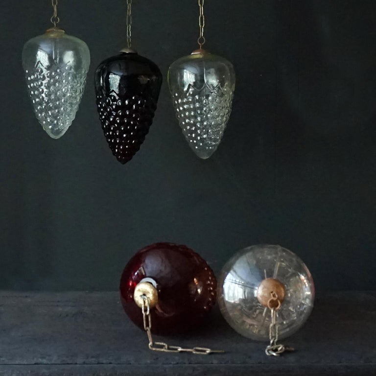 Set of Five Very Large Red and Clear Glass Grape Kugel Christmas