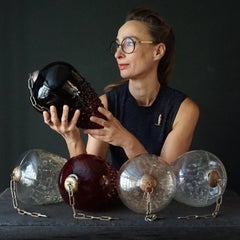 Set of Five Very Large Red and Clear Glass Grape Kugel Christmas Ornaments