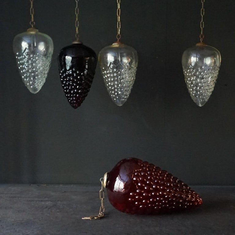 Set of Five Very Large Red and Clear Glass Grape Kugel Christmas Ornaments For Sale at 1stDibs