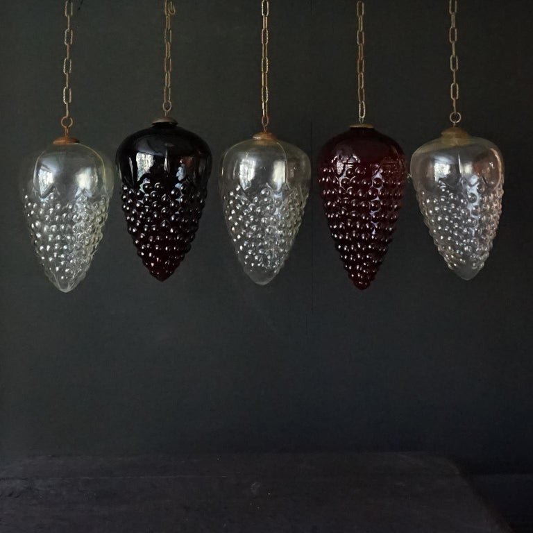 Set of Five Very Large Red and Clear Glass Grape Kugel Christmas