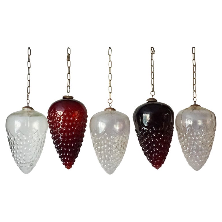 Set of Five Very Large Red and Clear Glass Grape Kugel Christmas Ornaments For Sale at 1stDibs