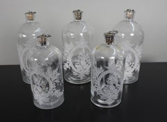 Set of Five Victorian Etched Glass Apothecary Bottles c.1880