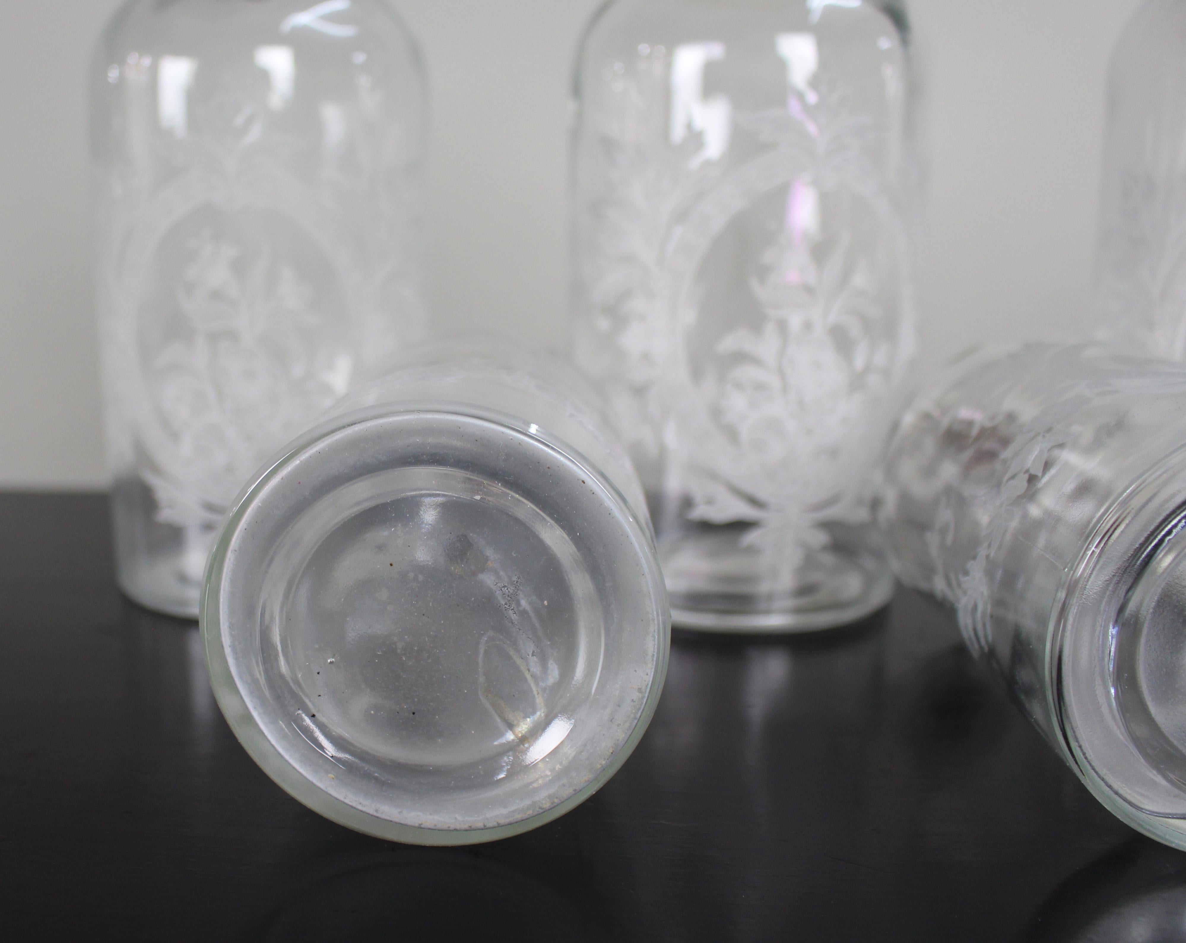 Satz von fünf viktorianischen Apothekerflaschen aus geätztem Glas, um 1880 im Angebot 3