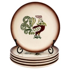 Juego de cinco platos vintage de Brock con el gallo Chanticleer
