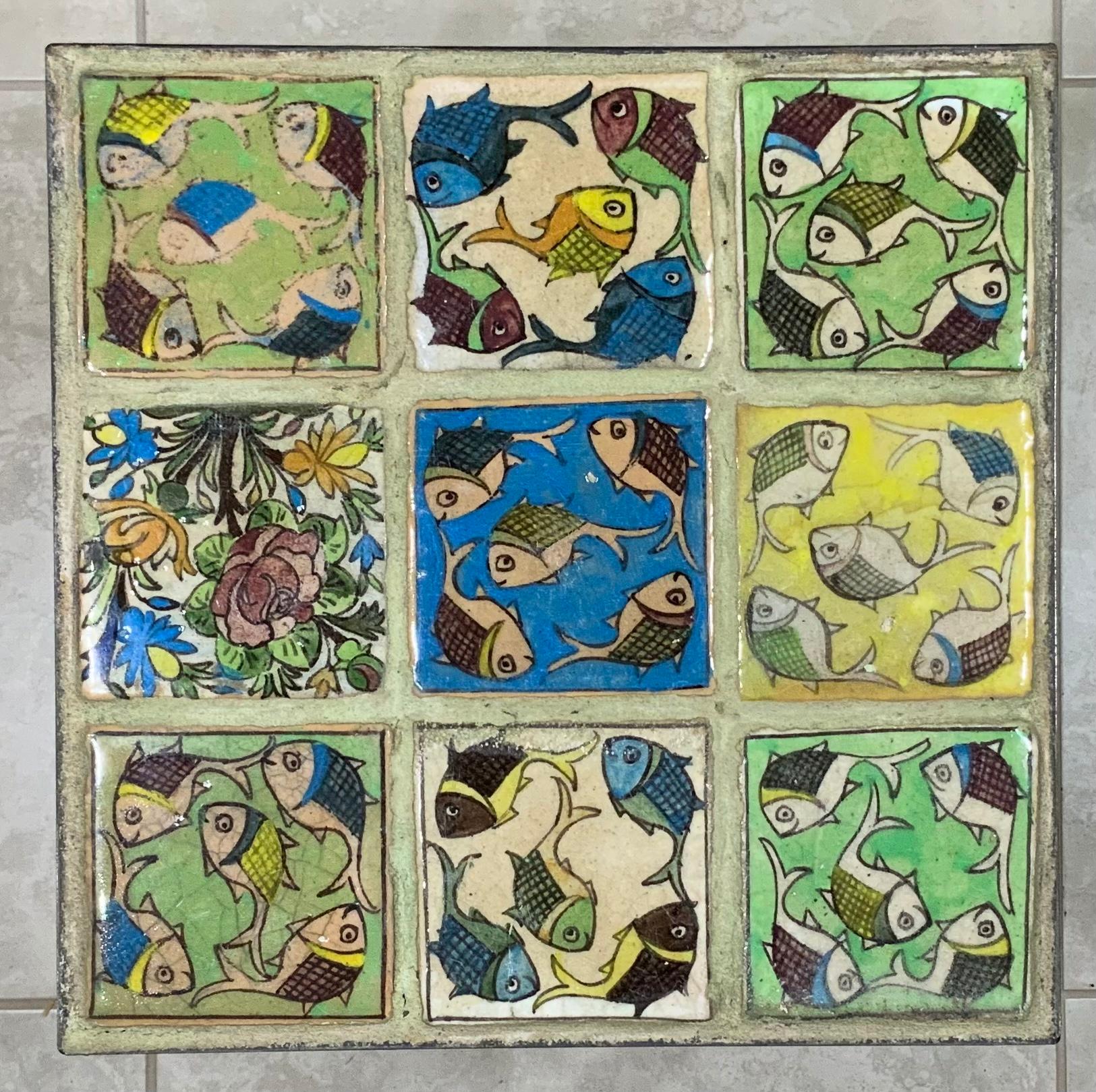 American Set of Five Vintage Ceramic Square Tile Side Tables