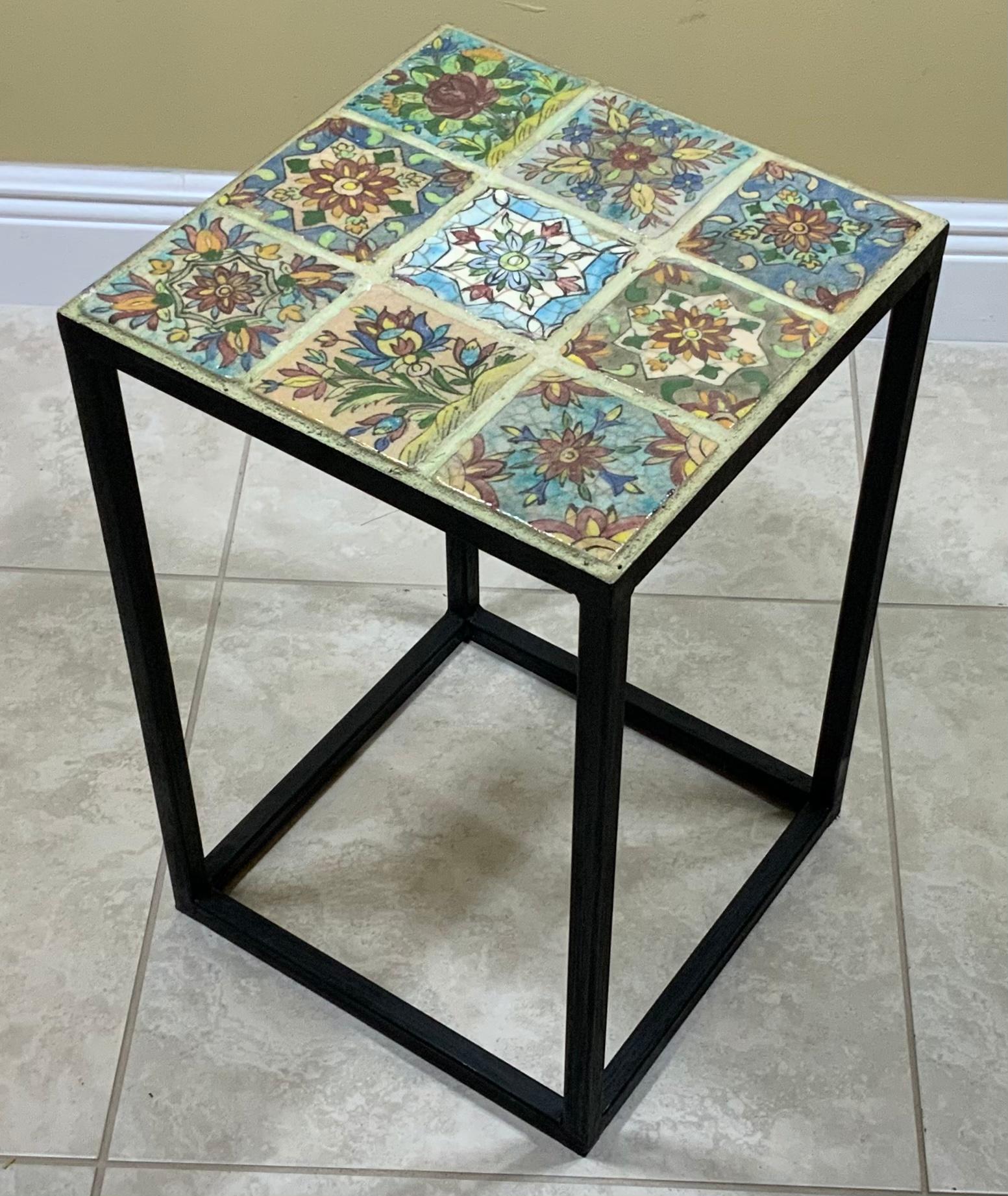 Set of Five Vintage Ceramic Square Tile Side Tables In Good Condition In Delray Beach, FL