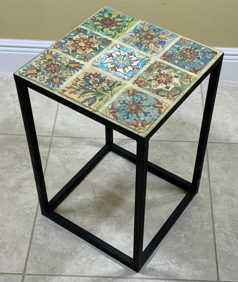 Set of Five Vintage Ceramic Square Tile Side Tables For Sale at 1stDibs