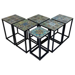 Set of Five Vintage Ceramic Square Tile Side Tables