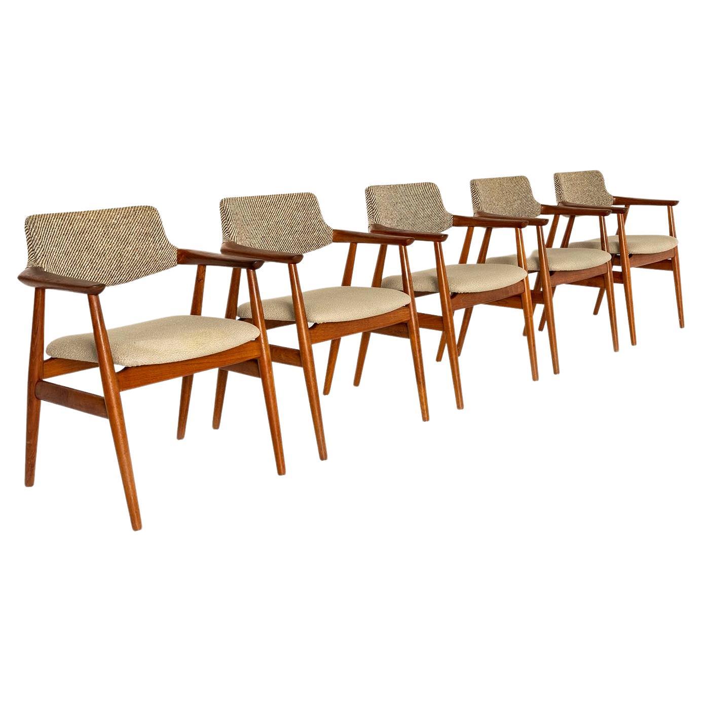 Set of Five Vintage Danish Teak Armchairs, Model 53, by Erik Kirkegaard 1950s