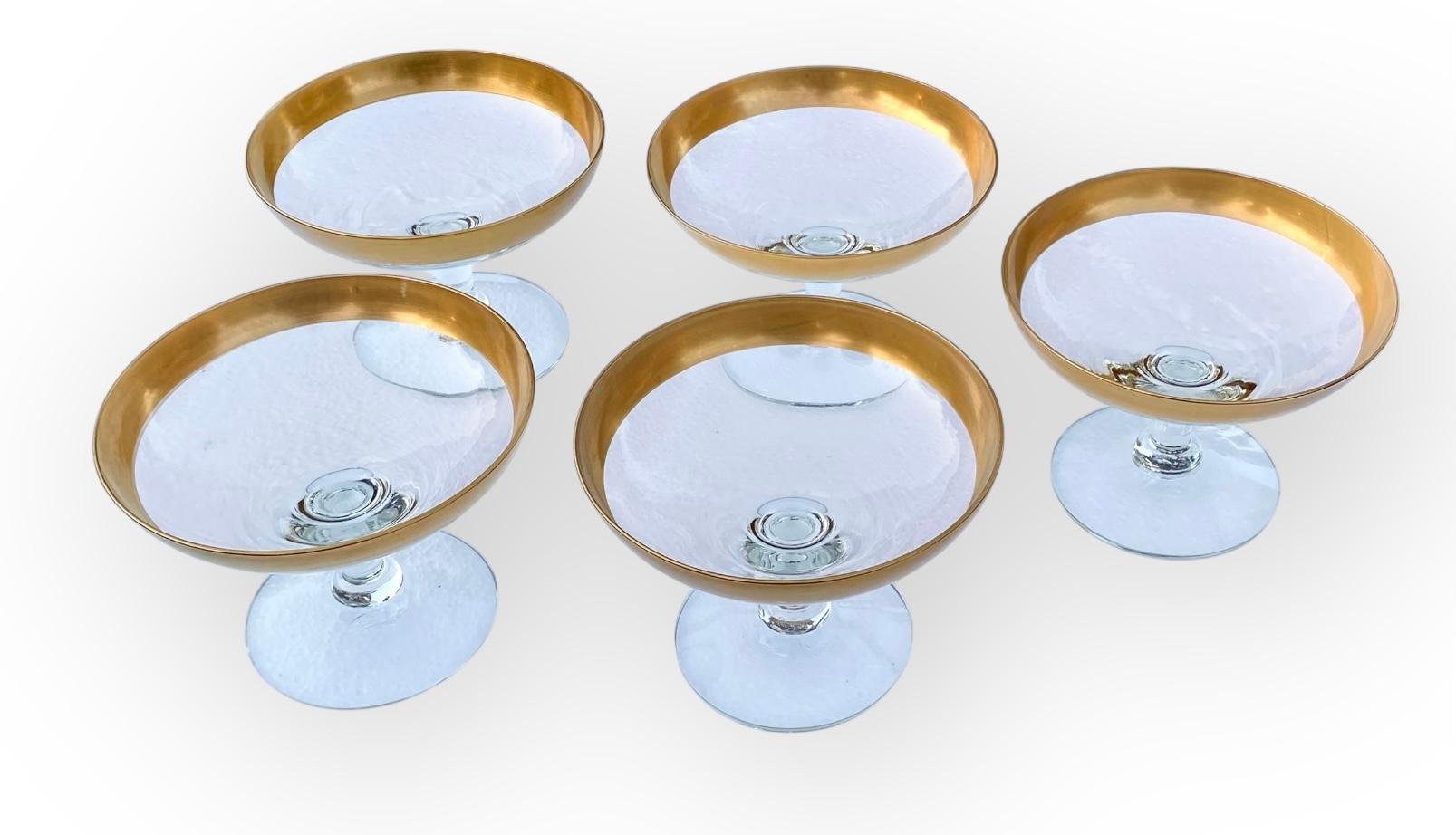 Set Of Five Vintage Dorothy Thorpe Gold Banded Pedestal Dishs In Good Condition For Sale In New Orleans, LA