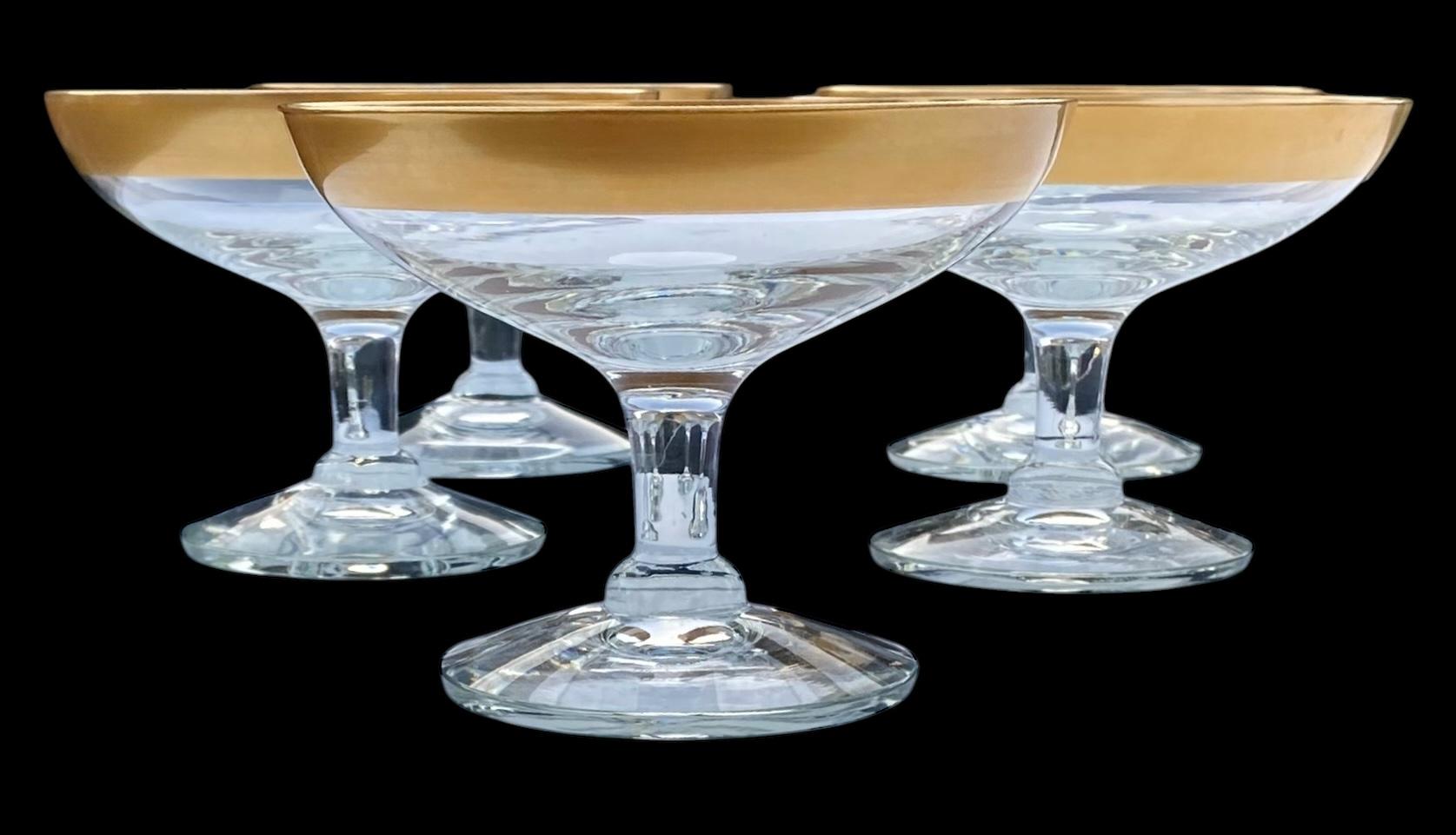 Mid-20th Century Set Of Five Vintage Dorothy Thorpe Gold Banded Pedestal Dishs For Sale