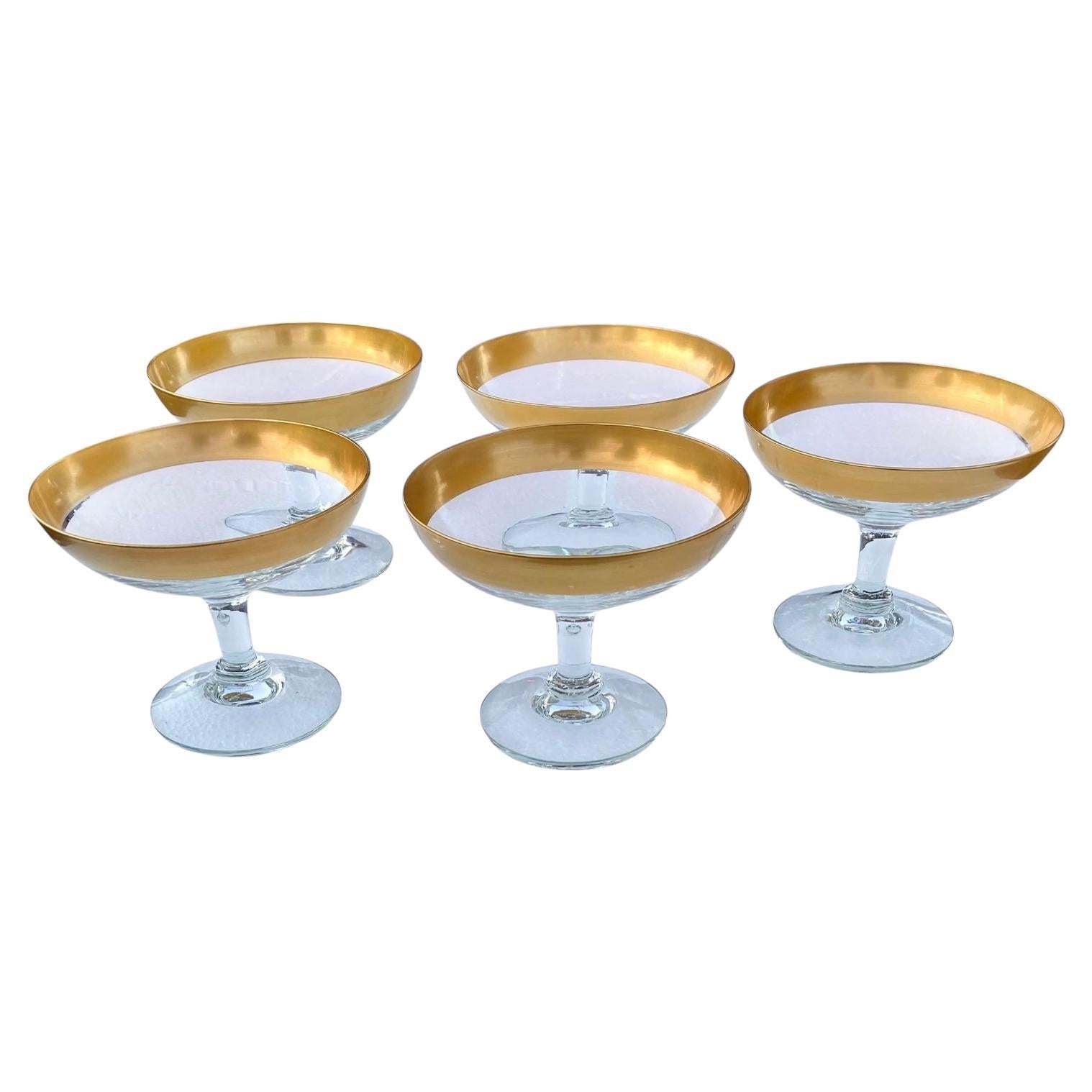 Set Of Five Vintage Dorothy Thorpe Gold Banded Pedestal Dishs