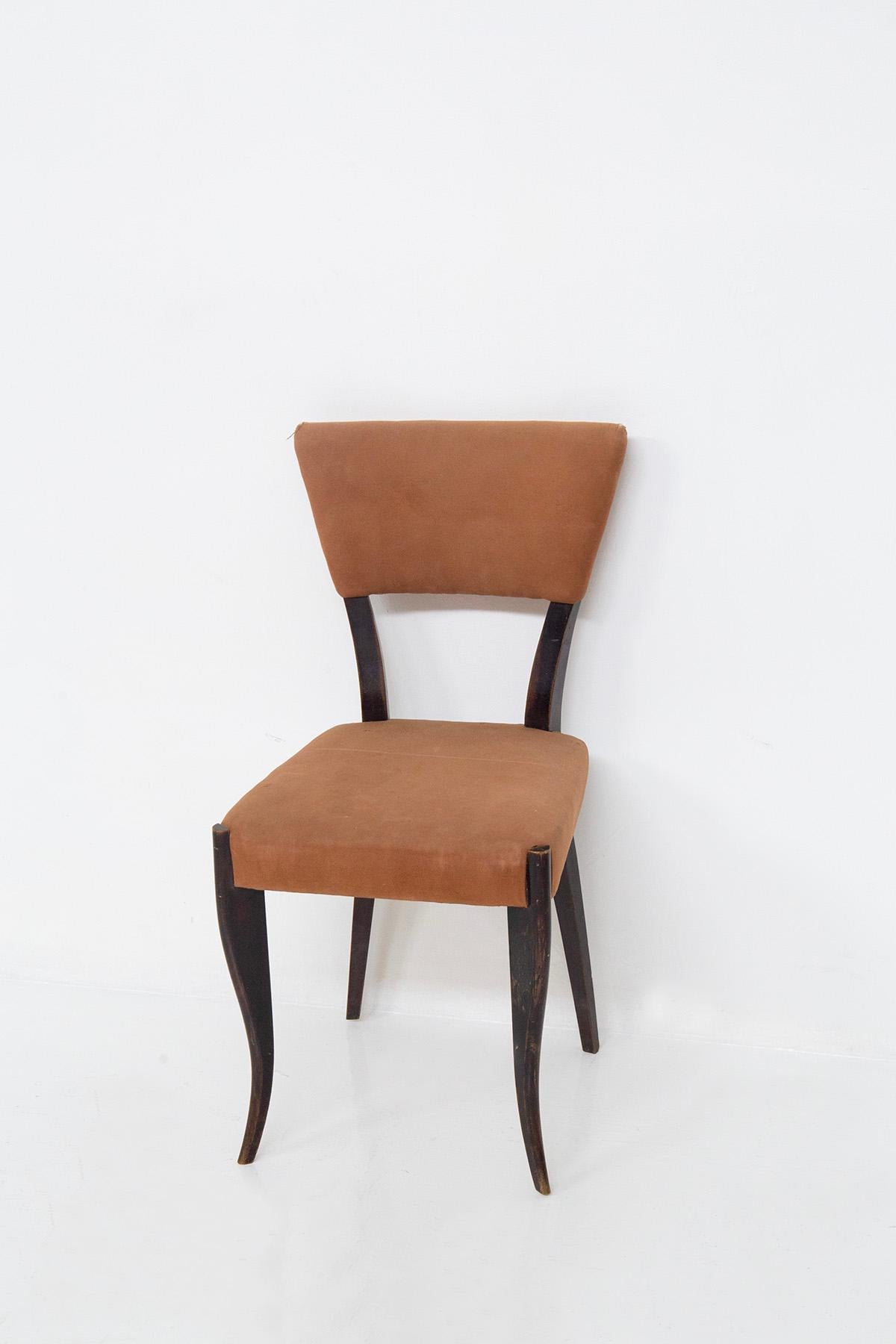 Set of five vintage Italian chairs in original orange velvet fabric For Sale 4